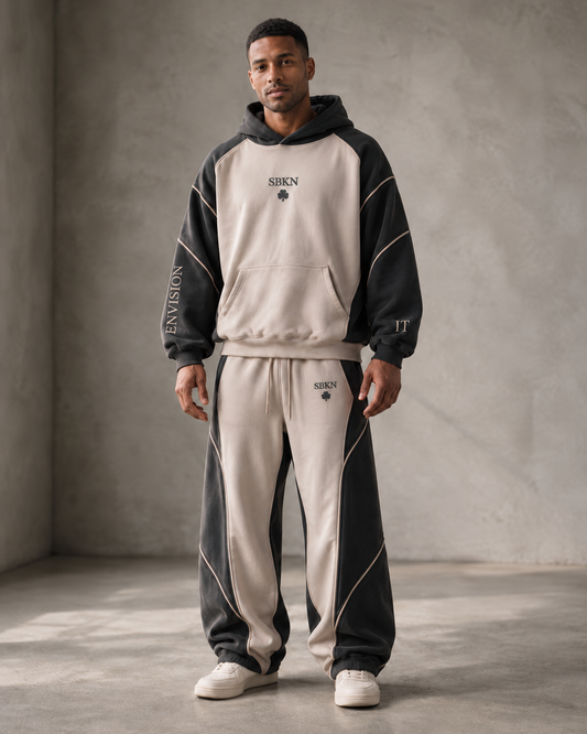SBKN Full Sweatsuit | Stone / Charcoal | front | AI concept render