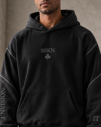 SBKN Hoodie | Black / Onyx | front detail | AI concept render