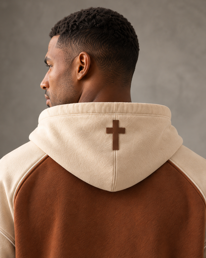 SBKN Hoodie | Mocha / Cream | cross detail | AI concept render
