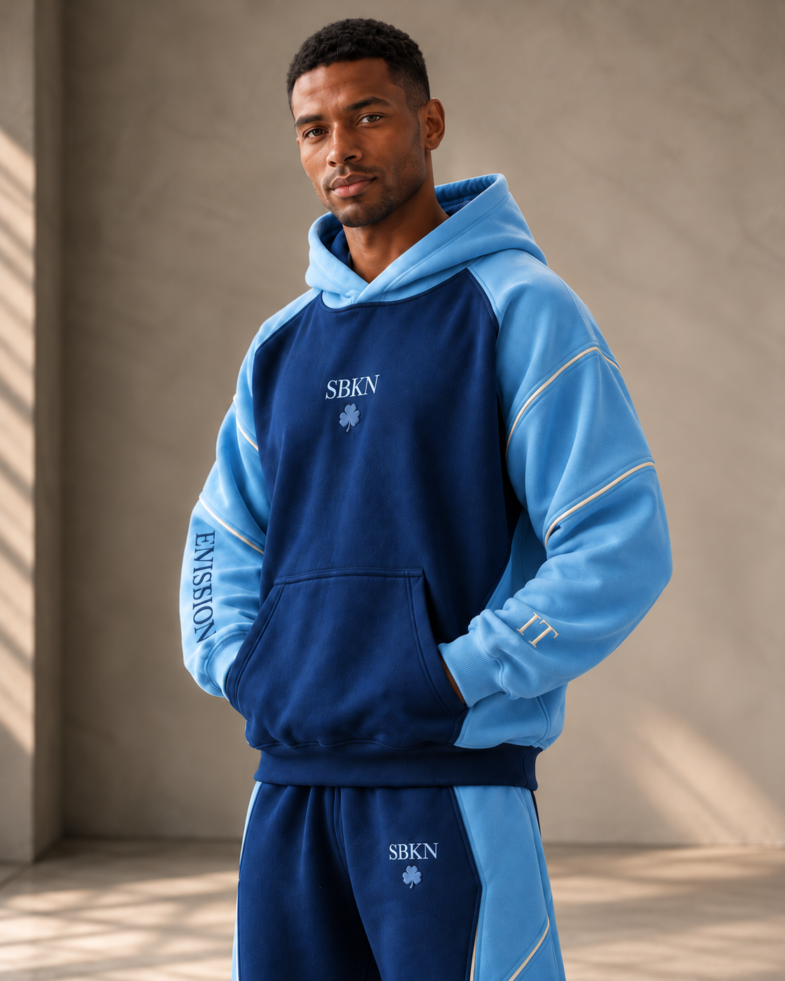 SBKN Hoodie | Navy / Ice | three quarter | AI concept render