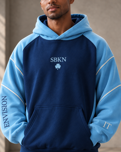 SBKN Hoodie | Navy / Ice | front detail | AI concept render