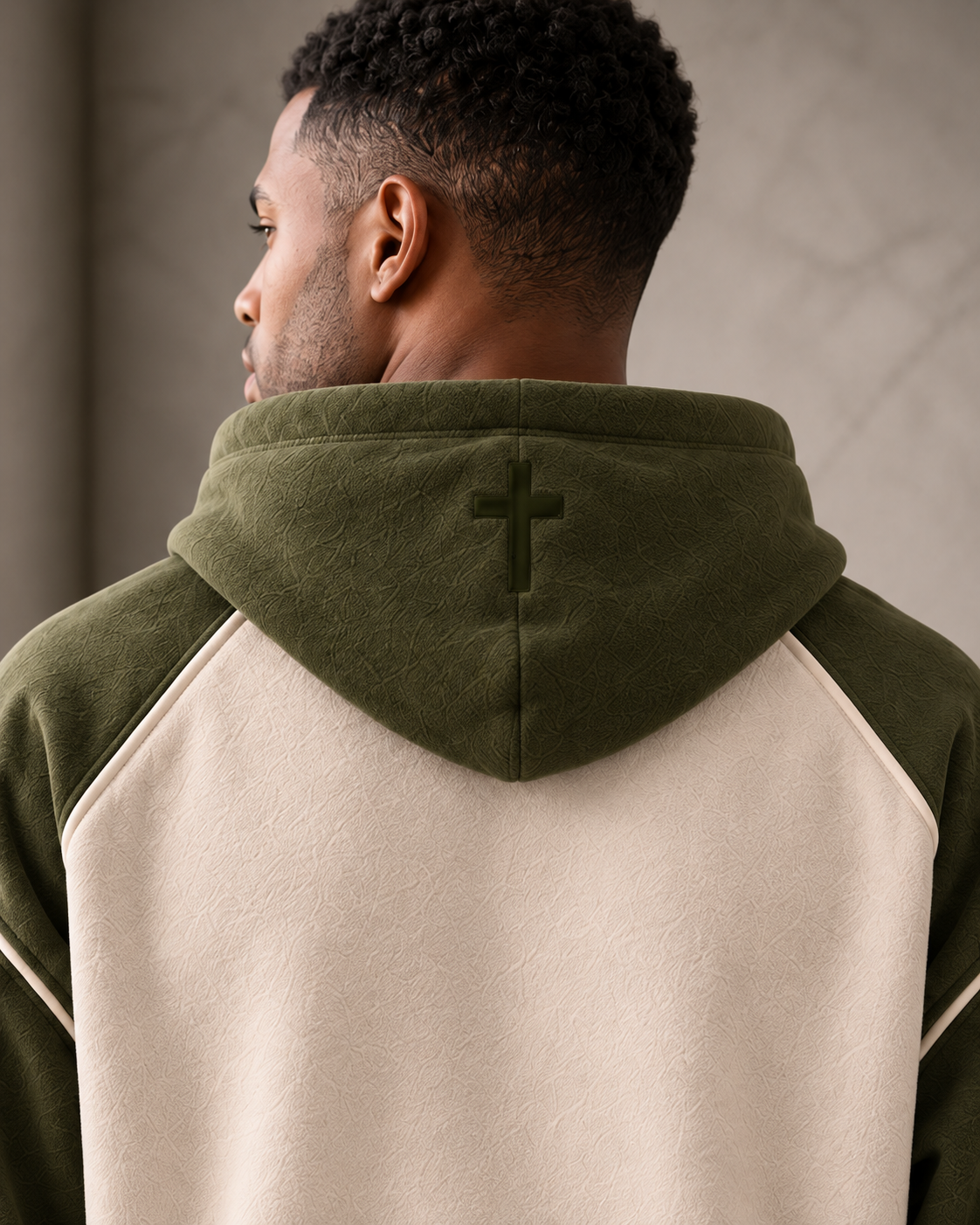 SBKN Hoodie | Olive / Bone | cross detail | AI concept render