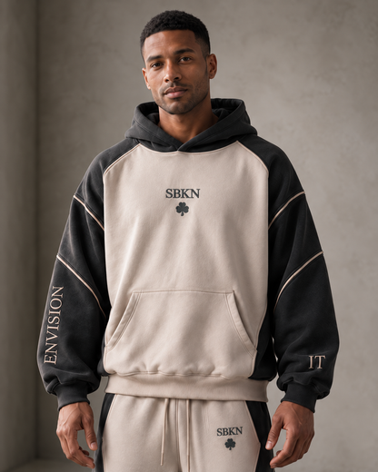 SBKN Hoodie | Stone / Charcoal | front | AI concept render