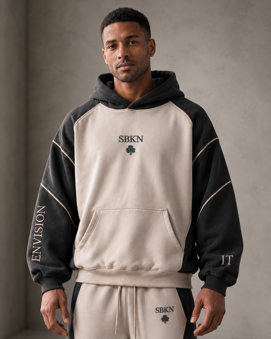 SBKN Hoodie | Stone / Charcoal | front | AI concept render