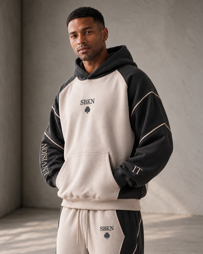 SBKN Hoodie | Stone / Charcoal | three quarter | AI concept render