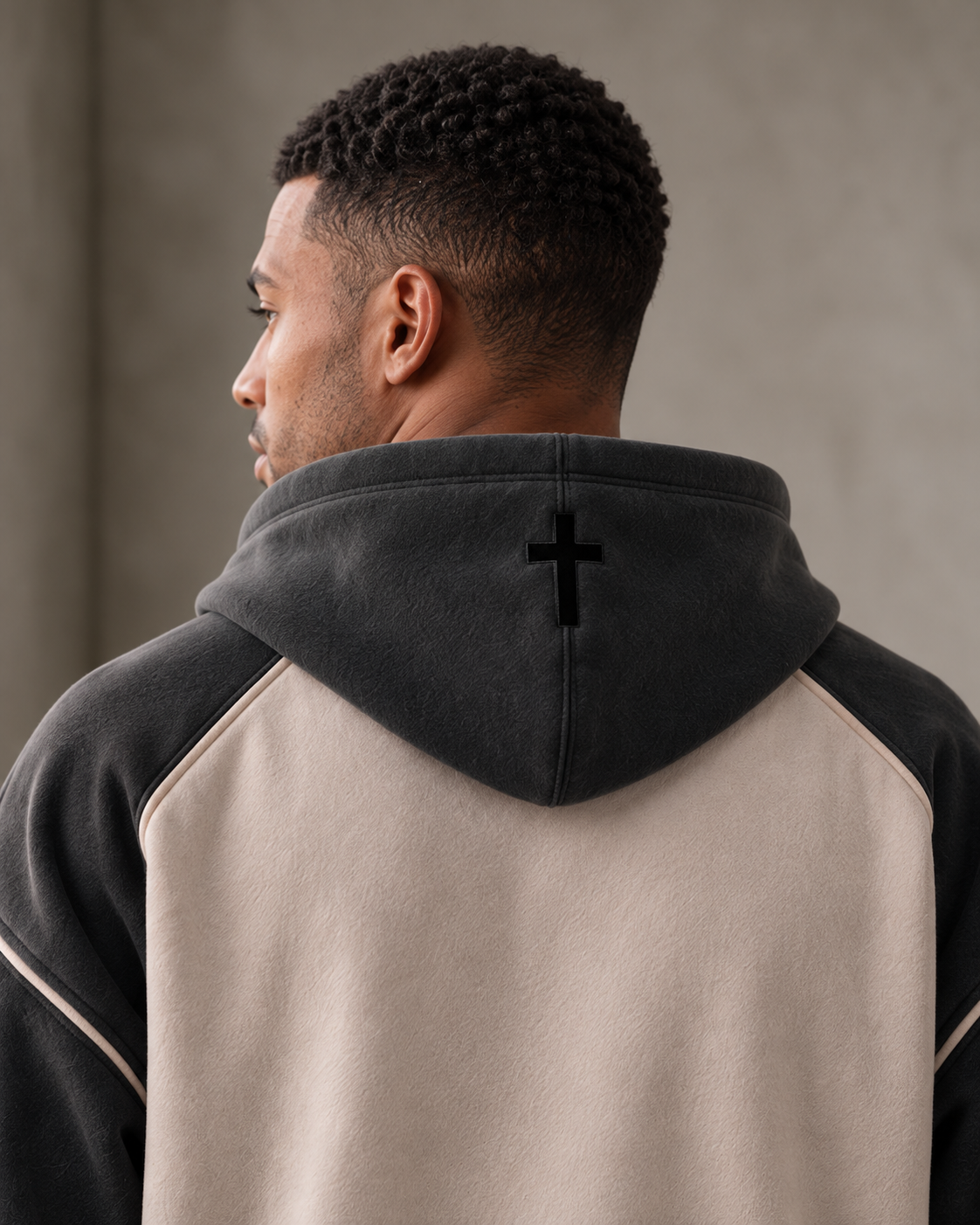 SBKN Hoodie | Stone / Charcoal | cross detail | AI concept render